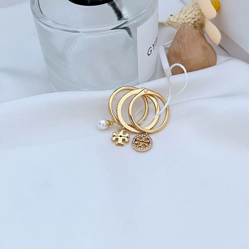 Tory Burch Rhinestone Pearl 3-in-1 Ring - Picture 2 of 6